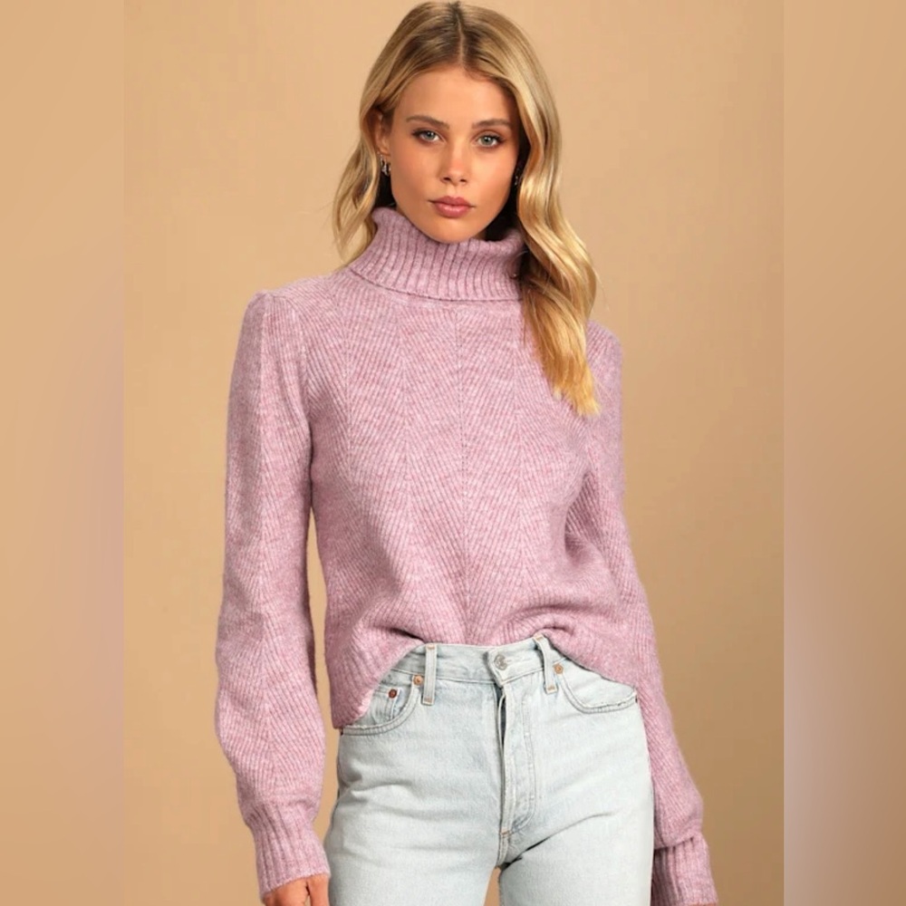 Lulus Meet Cozy Lavender Knit Long Sleeve Turtleneck Sweater